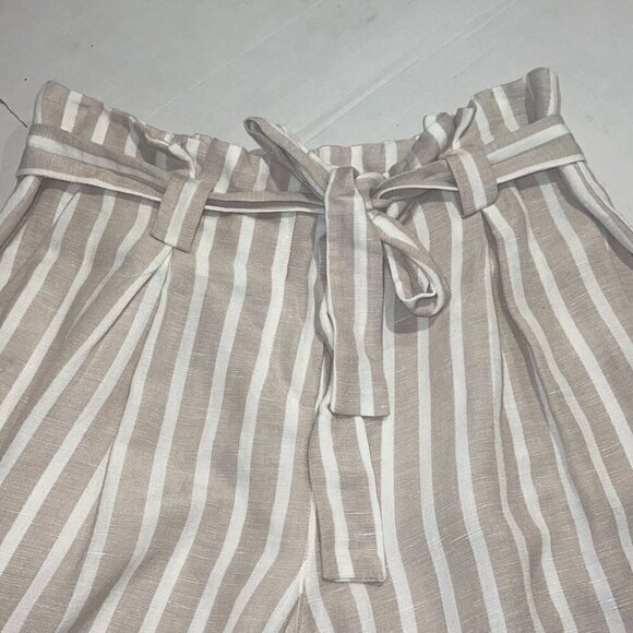 L’AGENCE Samira Linen Cropped Wide legs Paperbag Pants in Bisque and Ivory sz 8 - Picture 5 of 16